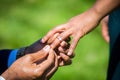 Engagement ring proposal hands close up Royalty Free Stock Photo