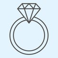 Engagement ring thin line icon. Romantic proposal jewelry item with diamond. Wedding asset vector design concept Royalty Free Stock Photo