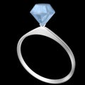 Engagement ring in white gold with a big blue diamond on black background. Royalty Free Stock Photo