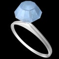 Engagement ring in white gold with a big blue diamond on black background Royalty Free Stock Photo