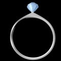 Engagement ring in white gold with a big blue diamond on black background Royalty Free Stock Photo