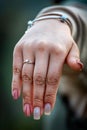 Engagement ring on womans hand Royalty Free Stock Photo