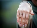 Engagement ring on womans hand Royalty Free Stock Photo