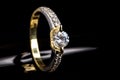 Engagement ring of yellow and white gold with sparkling diamond