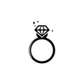 Engagement or wedding ring with diamond icon in black. Vector EPS 10. Isolated on white background Royalty Free Stock Photo