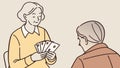 Engaging Card Game Shared by Two Elderly Women, vector design Generative AI Royalty Free Stock Photo