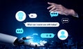 Futuristic interaction between human and AI with chatbot visuals, showcasing technology and communication in modern Royalty Free Stock Photo