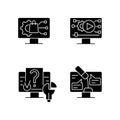 Engaging with digital technology black glyph icons set on white space
