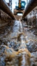 Engaging hdd site view featuring horizontal drill rod in bentonite slurry with construction backdrop Royalty Free Stock Photo