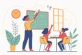 Engaging illustration of a dedicated female teacher instructing students who eagerly raise their hands during class time. Royalty Free Stock Photo