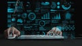 Advanced Business Data Analytics Display with Hands on Keyboard, Infographics and Charts Presenting Insights for Data Royalty Free Stock Photo