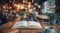 Exploring the E-Learning Future: An Open Book and a Cup of Coffee on Table Inspiration Royalty Free Stock Photo