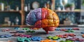 Engaging jigsaw puzzle with colorful pieces showcasing brain plasticity and cognition. Concept Jigsaw Puzzles, Brain Plasticity, Royalty Free Stock Photo