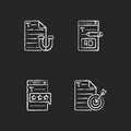 Engaging online content chalk white icons set on black background