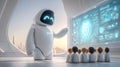 A friendly robot teaches a group of children in a futuristic classroom. They are captivated by the advanced technology around them Royalty Free Stock Photo