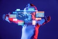 Engaging Software Developer in Virtual Reality with Dynamic Coding Languages and Digital Interface Elements Representing Royalty Free Stock Photo