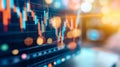An engaging stock market visualization shows rising and falling trends with colorful data points