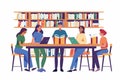 Engaging Students Collaborate in Modern Library Environment Surrounded by Books and Technology Royalty Free Stock Photo