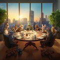 Diverse Group of Cartoon Animals Collaborating in Modern Office Setting