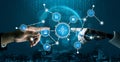 Human and Robot Collaboration in Digital Network Interface with Touching Hands Representing Advanced Technology and Royalty Free Stock Photo