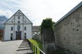 An entrance gate, facade or door of Engelberg Abbey, Benedictine monastery and the St. Jacob chapel