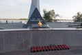 The eternal flame at the obelisk on the Volga embankment in Engels