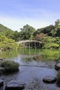 Engetsu bridge and south lake in Ritsurin garden Royalty Free Stock Photo