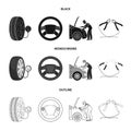 Engine adjustment, steering wheel, clamp and wheel black,monochrome,outline icons in set collection for design.Car Royalty Free Stock Photo