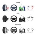 Engine adjustment, steering wheel, clamp and wheel cartoon,black,monochrome icons in set collection for design.Car Royalty Free Stock Photo