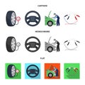 Engine adjustment, steering wheel, clamp and wheel cartoon,flat,monochrome icons in set collection for design.Car Royalty Free Stock Photo