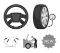 Engine adjustment, steering wheel, clamp and wheel monochrome icons in set collection for design.Car maintenance station Royalty Free Stock Photo