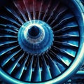 Engine aircraft modern aircraft turbine cross section with different equpment, parts, components. Plane turbine blades