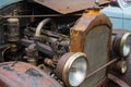 Engine of ancient rusty Willys blue car cooler