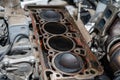 Engine block with pistons. Automotive, repair servicing. Close up Royalty Free Stock Photo