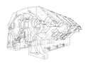 Engine block sketch. Vector rendering of 3d Royalty Free Stock Photo