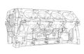 Engine block sketch. Vector rendering of 3d Royalty Free Stock Photo
