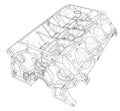 Engine block sketch. Vector rendering of 3d Royalty Free Stock Photo