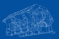 Engine block sketch. Vector rendering of 3d Royalty Free Stock Photo