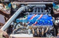 an engine block of a tuning car during a show automobile exhibition