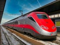 A Trenitalia national rail operator, Italy Frecciarossa red arrow high speed train in Venice