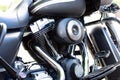 Engine close up shot of beautiful and custom made motorcycle Royalty Free Stock Photo