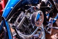 Engine close up shot of beautiful and custom made motorcycle Royalty Free Stock Photo