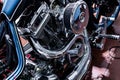 Engine close up shot of beautiful and custom made motorcycle Royalty Free Stock Photo