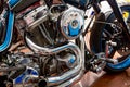 Engine close up shot of beautiful and custom made motorcycle Royalty Free Stock Photo