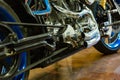 Engine close up shot of beautiful and custom made motorcycle Royalty Free Stock Photo