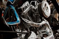 Engine close up shot of beautiful and custom made motorcycle Royalty Free Stock Photo