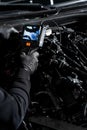 Engine diagnostics with borescope endoscopy without disassembly. Royalty Free Stock Photo