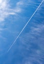 Engine exhaust contrails from flying jet plane in sunny day