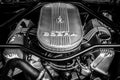 Engine of the Ford Shelby Mustang GT500 Eleanor. Close-up. Black and white. Royalty Free Stock Photo