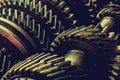 Engine gear wheels, industrial on wooden background Royalty Free Stock Photo